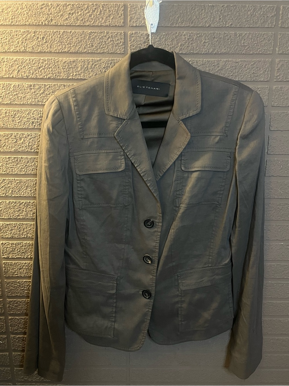 Elie Tahari Linen Blend Utility Blazer Jacket Gray Size 8